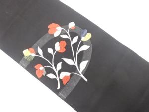 枝花模様織り出し　名古屋帯